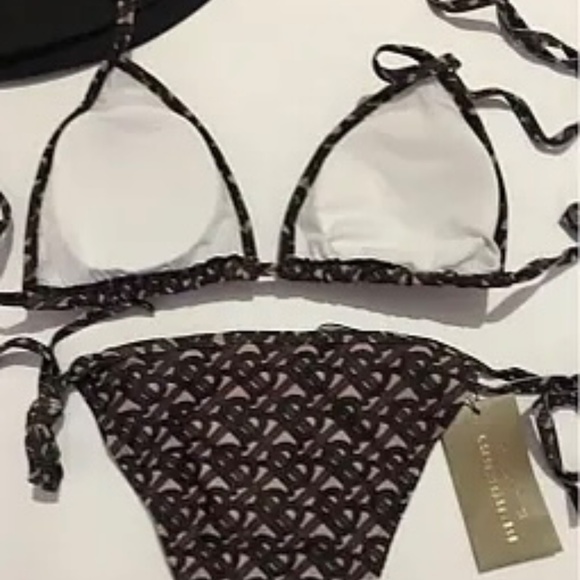 BURBERRY Monogram-print Triangle Bikini Set In Brown - Picture 3 of 7